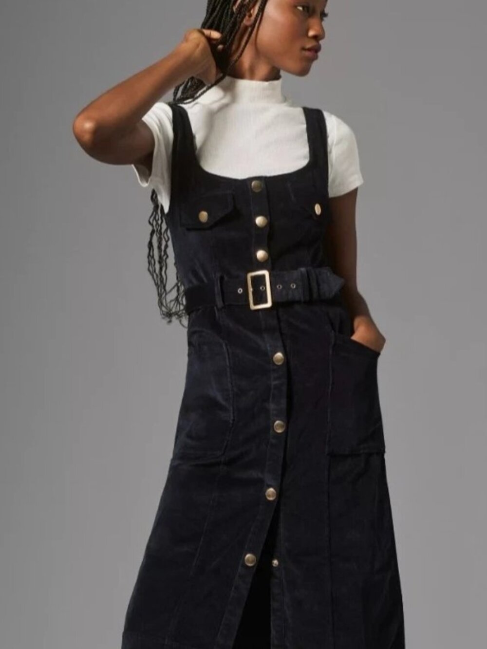 Maeve by Anthropologie Corduroy Slim Pinafore Midi Dress Size US 4
